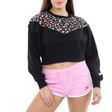 NIKE-Γυναικείο φούτερ NIKE SW HRTG CREW FLC FLORAL μαύρο