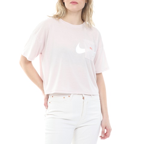 NIKE-Γυναικείο cropped top NIKE S/S TOP GX ICNCLSH WOW ροζ