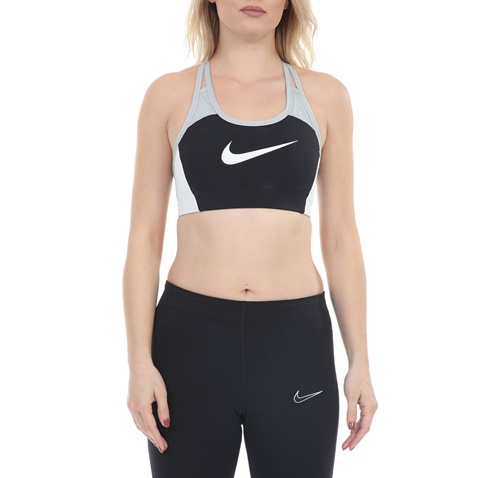 NIKE-Γυναικείο αθλητικό μπουστάκι NIKE SWOOSH LOGO BRA PAD μαύρο γκρι