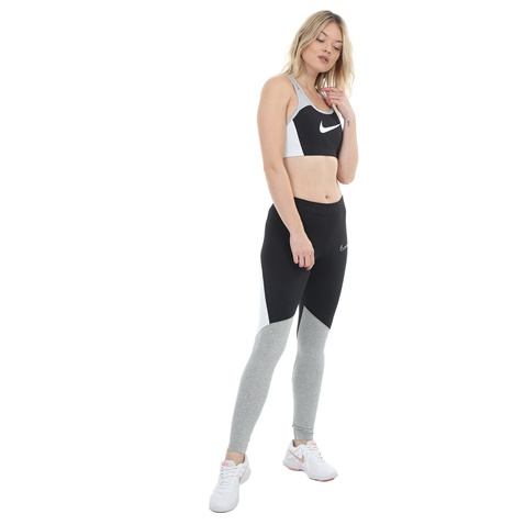 NIKE-Γυναικείο αθλητικό μπουστάκι NIKE SWOOSH LOGO BRA PAD μαύρο γκρι