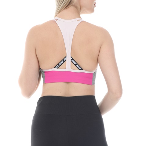 NIKE-Γυναικείο αθλητικό μπουστάκι NIKE SWOOSH LOGO BRA PAD ροζ γκρι