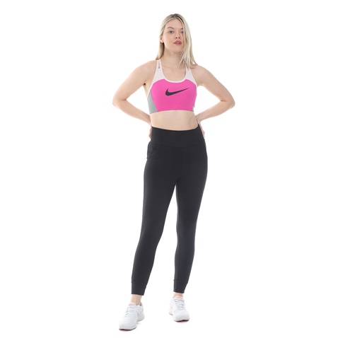 NIKE-Γυναικείο αθλητικό μπουστάκι NIKE SWOOSH LOGO BRA PAD ροζ γκρι