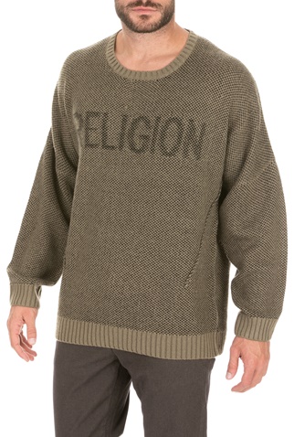 RELIGION-Ανδρική πλεκτή μπλούζα RELIGION χακί