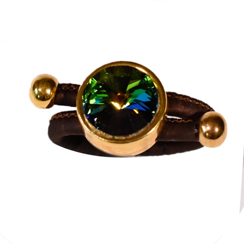 APOXYLO-Γυναικείο δαχτυλίδι APOXYLO RAINBOW SWAROVSKI καφέ πολύχρωμο