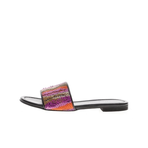 GLAMAZONS-Γυναικεία δερμάτινα σανδάλια GLAMAZONS PLUM FLAT μαύρα ροζ