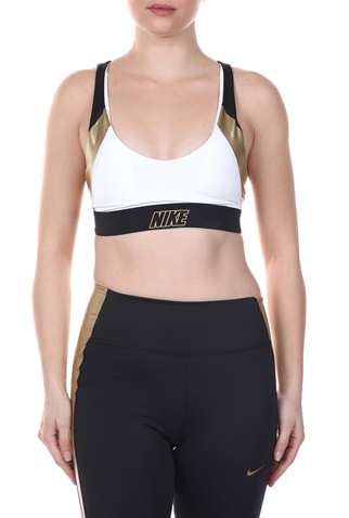 NIKE-Γυναικείο αθλητικό μπουστάκι NIKE INDY METALLIC LOGO BRA λευκό