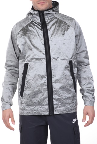 NIKE-Ανδρικό αντιανεμικό jacket NIKE NSW TCH PCK JKT HD WVN ασημί