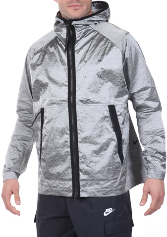 NIKE-Ανδρικό αντιανεμικό jacket NIKE NSW TCH PCK JKT HD WVN ασημί