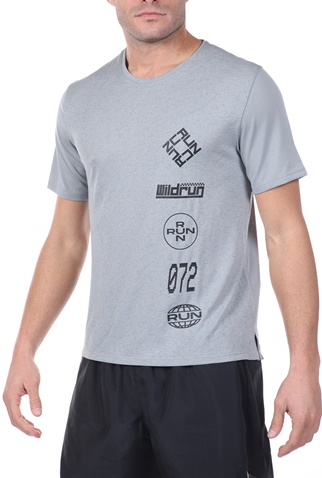 NIKE-Ανδρικό t-shirt NIKE DF MILER TOP SS WR GX γκρι