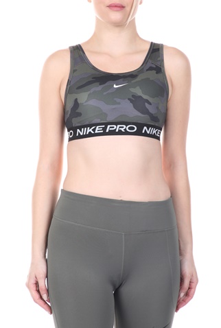 NIKE-Γυναικείο αθλητικό μπουστάκι NIKE SWOOSH BRA CAMO PRT γκρι