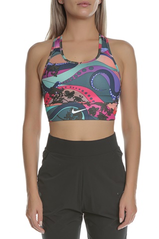 NIKE-Γυναικείο αθλητικό μπουστάκι NIKE SWOOSH ICNCLSH BRA PRT LL πράσινο μοβ