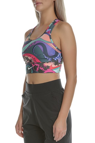 NIKE-Γυναικείο αθλητικό μπουστάκι NIKE SWOOSH ICNCLSH BRA PRT LL πράσινο μοβ