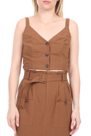 LA DOLLS-Γυναικείο crop top LA DOLLS SAFARI καφέ