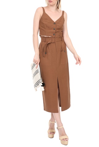 LA DOLLS-Γυναικείο crop top LA DOLLS SAFARI καφέ