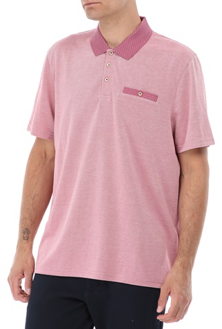 TED BAKER-Ανδρική polo μπλούζα TED BAKER CAROSEL ροζ
