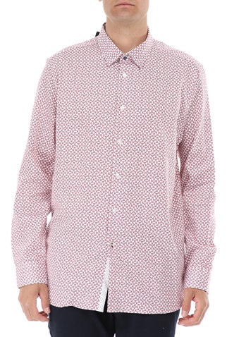 TED BAKER-Ανδρικό πουκάμισο TED BAKER HEDOES εκρού κόκκινο