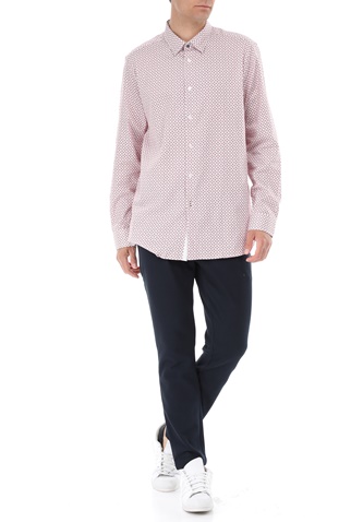 TED BAKER-Ανδρικό πουκάμισο TED BAKER HEDOES εκρού κόκκινο