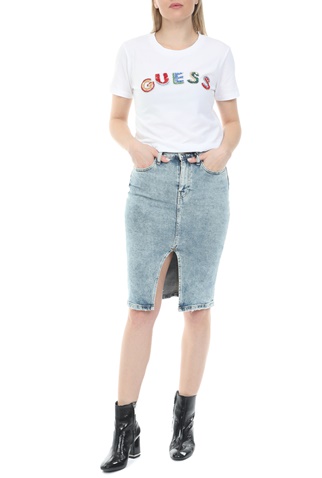 GUESS-Γυναικεία jean midi φούστα GUESS GRETA LONGUETTE - BUS STR DEN μπλε