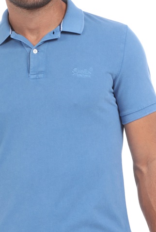 SUPERDRY-Ανδρική polo μπλούζα SUPERDRY VINTAGE DESTROYED μπλε