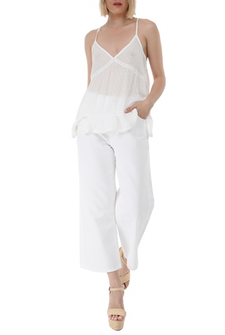 SUPERDRY-Γυναικείο jean cropped παντελόνι SUPERDRY D2 WIDE LEG CROP λευκό
