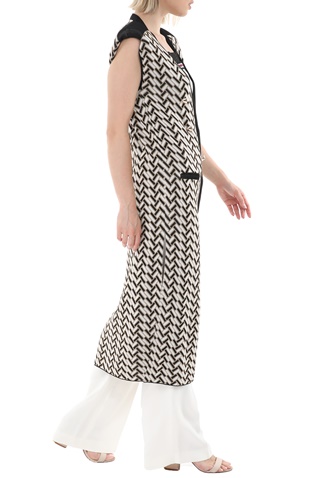 NENETTE-Γυναικεία μακριά αμάνικη ζακέτα NENETTE CRUZ MICRO JACQUARD μαύρη λευκή