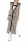 NENETTE-Γυναικεία μακριά αμάνικη ζακέτα NENETTE CRUZ MICRO JACQUARD μαύρη λευκή
