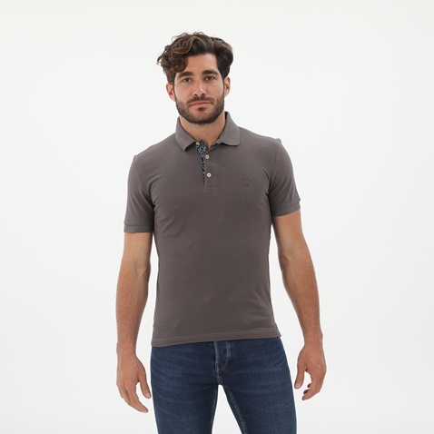 TRUSSARDI-Ανδρική polo μπλούζα TRUSSARDI E101 SALISBURGO καφέ