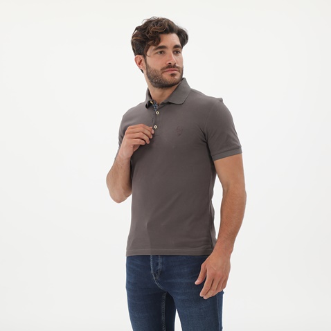 TRUSSARDI-Ανδρική polo μπλούζα TRUSSARDI E101 SALISBURGO καφέ