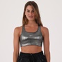 NIKE-Γυναικείο αθλητικό μπουστάκι NIKE SWOOSH ICNCLSH SHMR BRA ασημί