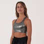 NIKE-Γυναικείο αθλητικό μπουστάκι NIKE SWOOSH ICNCLSH SHMR BRA ασημί