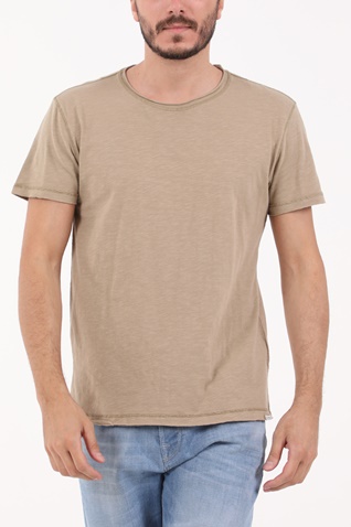 GABBA-Ανδρικό t-shirt GABBA Konrad Straight Slub μπεζ χακί