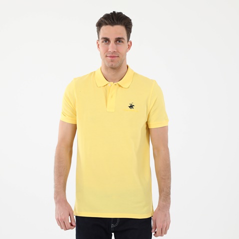 BEVERLY HILLS POLO CLUB-Ανδρική polo μπλούζα BEVERLY HILLS POLO CLUB BHP.CNT.062.003 κίτρινη