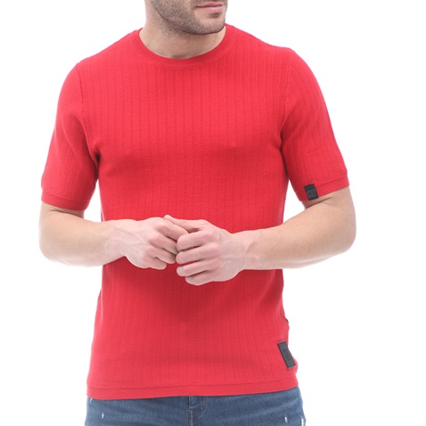 CR7-Ανδρική πλεκτή μπλούζα CR7 Casual Smart Sweater-Slim κόκκινη