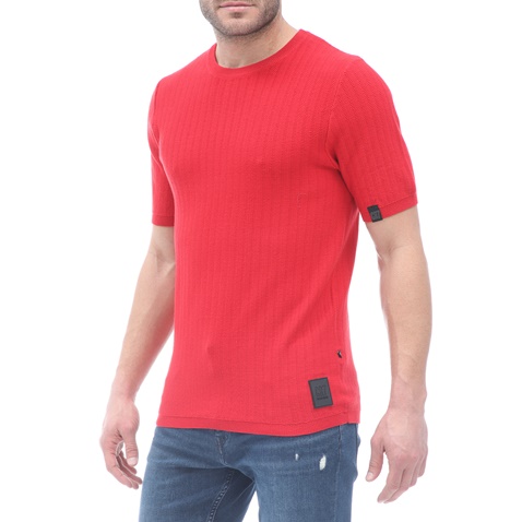 CR7-Ανδρική πλεκτή μπλούζα CR7 Casual Smart Sweater-Slim κόκκινη