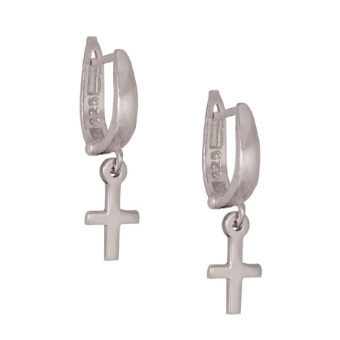JEWELTUDE-Γυναικεία ασημένια σκουλαρίκια JEWELTUDE 13499 κρίκοι με σταυρό