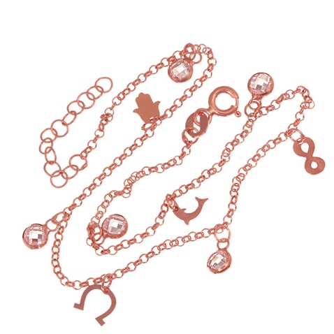 JEWELTUDE-Γυναικείο ασημένιο βραχιόλι ποδιού JEWELTUDE 10973 ροζ χρυσό