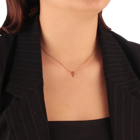 JEWELTUDE-Γυναικείο ασημένιο κοντό κολιέ JEWELTUDE 10022 ρόζ επιχρυσωμένο