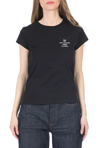 KARL LAGERFELD-Γυναικείο t-shirt KARL LAGERFELD Address Logo Pocket μαύρο