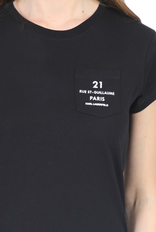 KARL LAGERFELD-Γυναικείο t-shirt KARL LAGERFELD Address Logo Pocket μαύρο