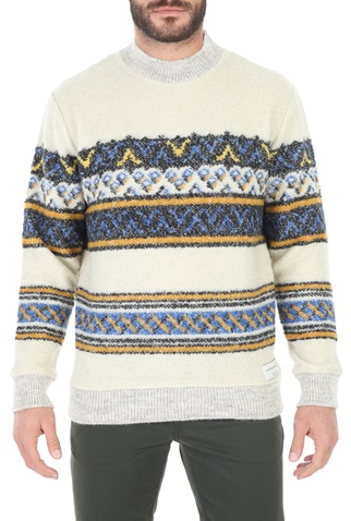SCOTCH & SODA-Ανδρικό πουλόβερ SCOTCH & SODA Bouclι pull with jacquard μπεζ