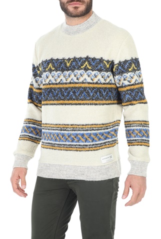 SCOTCH & SODA-Ανδρικό πουλόβερ SCOTCH & SODA Bouclι pull with jacquard μπεζ
