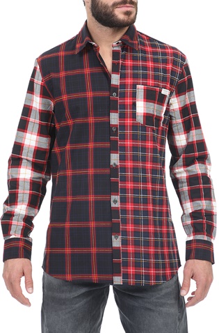 GUESS-Ανδρικό πουκάμισο GUESS COLLINS SHIRT - ROCK CHECK κόκκινο μπλε