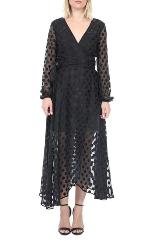 GUESS-Γυναικείο maxi φόρεμα GUESS BERTHA CLIPPED DOTS μαύρο