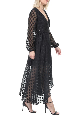 GUESS-Γυναικείο maxi φόρεμα GUESS BERTHA CLIPPED DOTS μαύρο