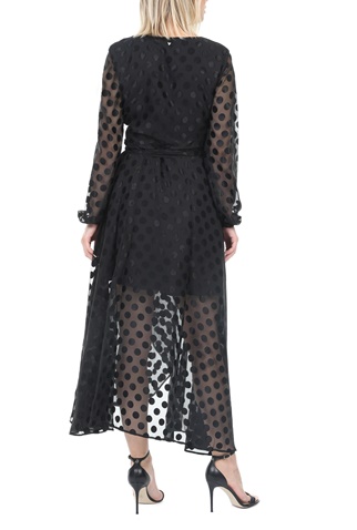 GUESS-Γυναικείο maxi φόρεμα GUESS BERTHA CLIPPED DOTS μαύρο