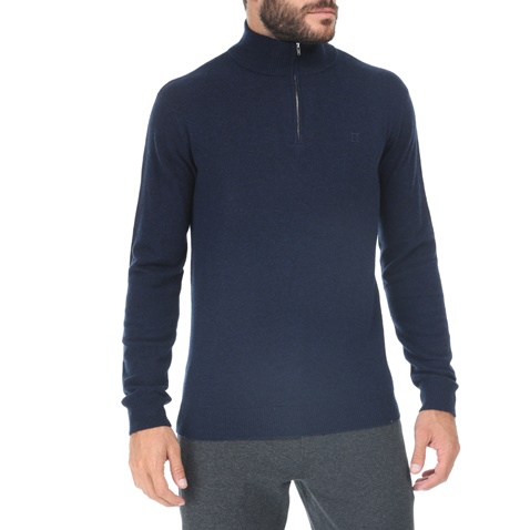 LES DEUX-Ανδρική πλεκτή μπλούζα LES DEUX CASHMERINO ZIPPER μπλε