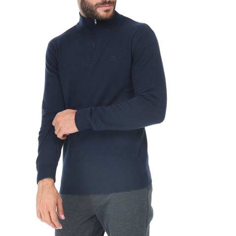 LES DEUX-Ανδρική πλεκτή μπλούζα LES DEUX CASHMERINO ZIPPER μπλε
