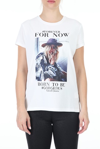 GAUDI-Γυναικείο t-shirt GAUDI JEANS DONNA T-SHIRT GIRO λευκό