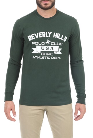 BEVERLY HILLS POLO CLUB-Ανδρική μπλούζα BEVERLY HILLS POLO CLUB M L/S CREW πράσινη