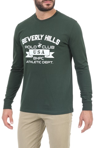 BEVERLY HILLS POLO CLUB-Ανδρική μπλούζα BEVERLY HILLS POLO CLUB M L/S CREW πράσινη